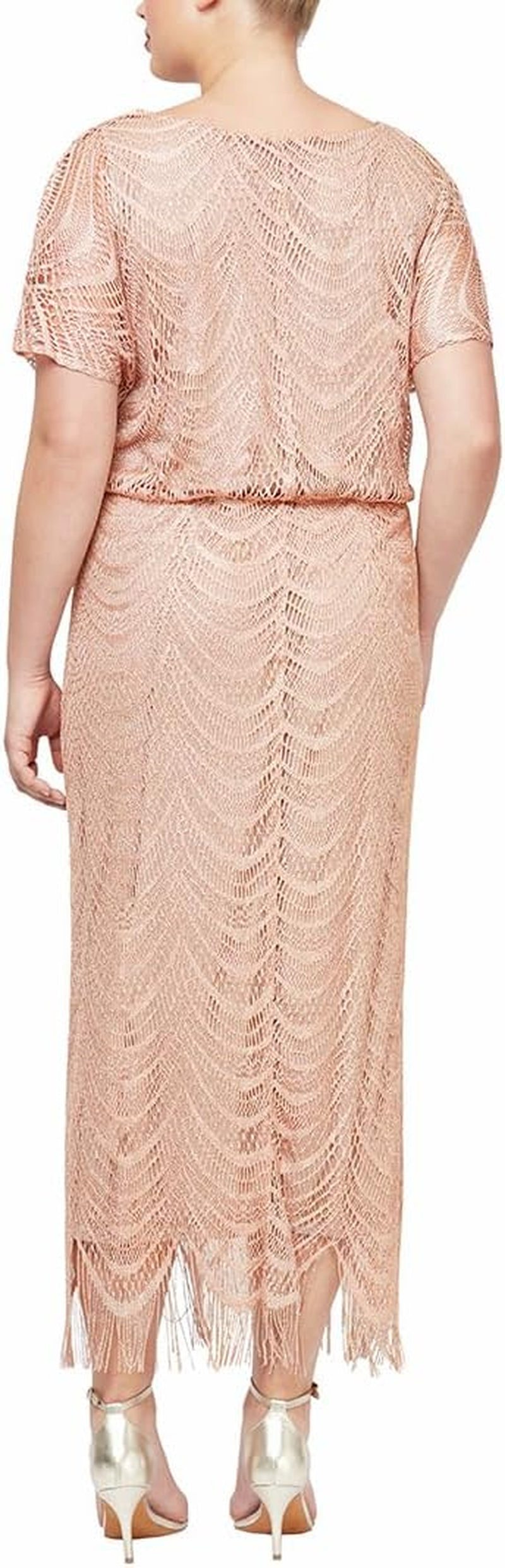 Womens plus Size Metallic Blouson Crochet Dress