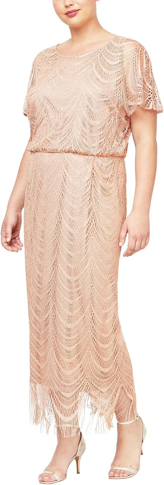 Womens plus Size Metallic Blouson Crochet Dress